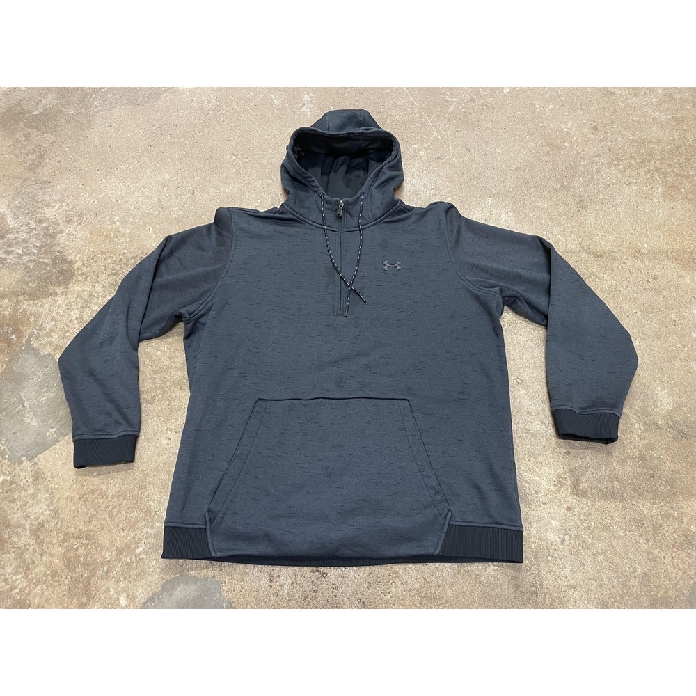 Under Armour Hoodie Mens 2XL Gray ColdGear 1/4 Zip Fleece Kangaroo‎ Pocket Warm